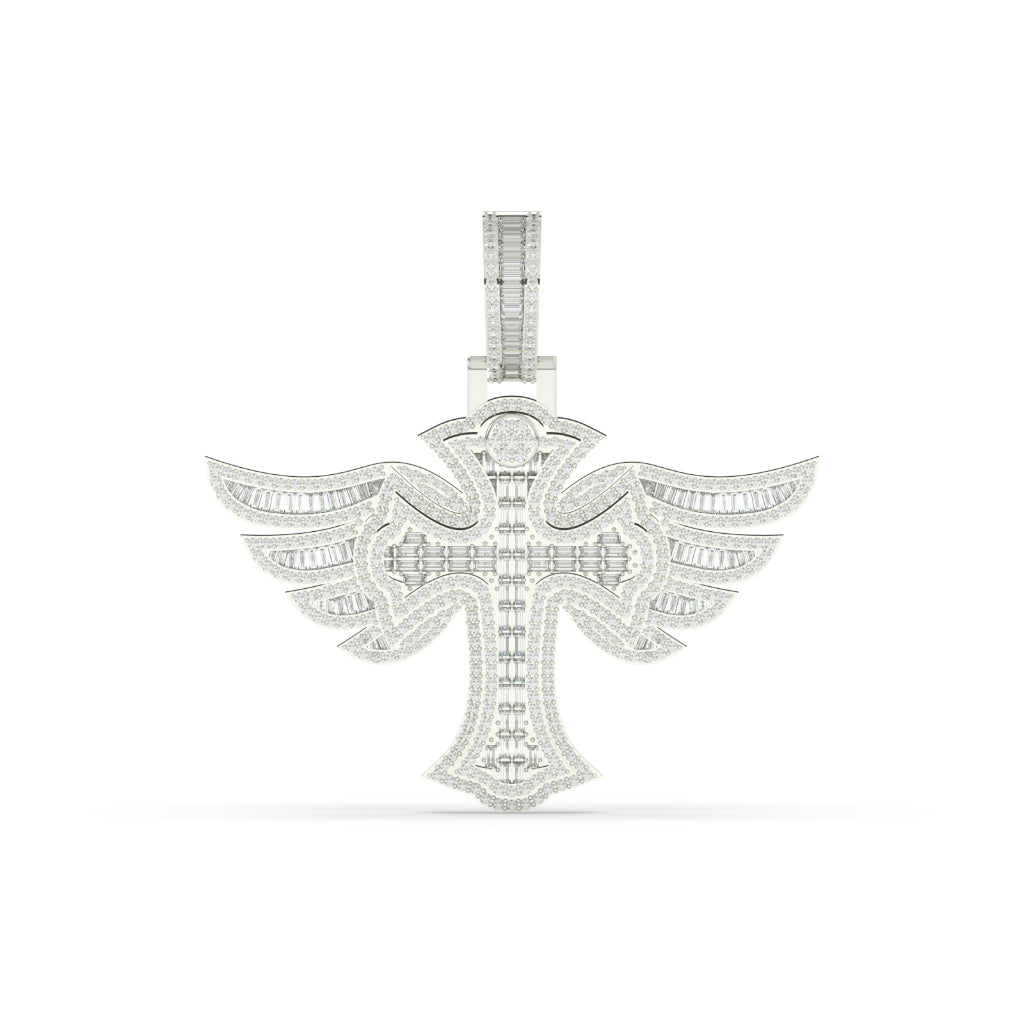 Angel Wings Diamond Cross Pendant