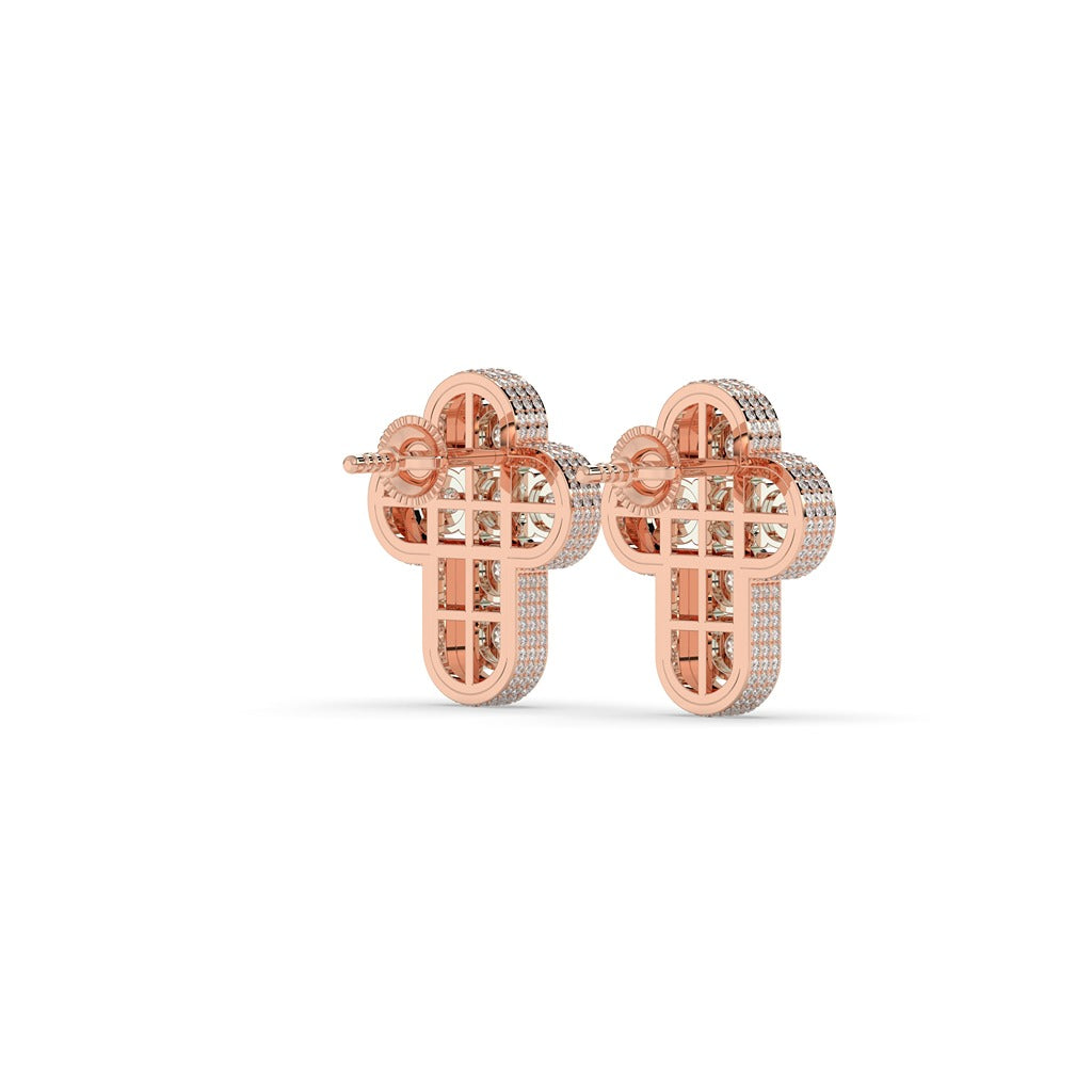 Iced Cross Cluster Stud Earrings