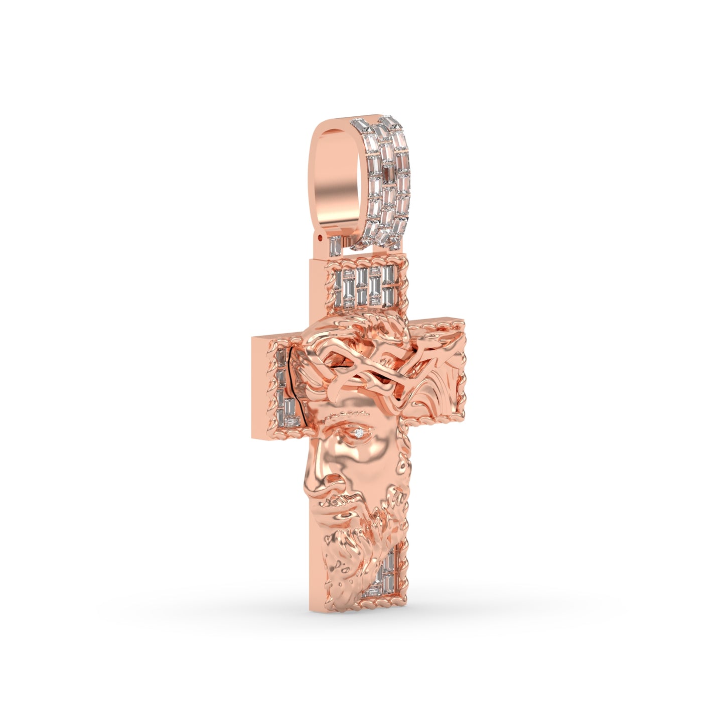 Baguette Diamond Jesus Head Cross Charm