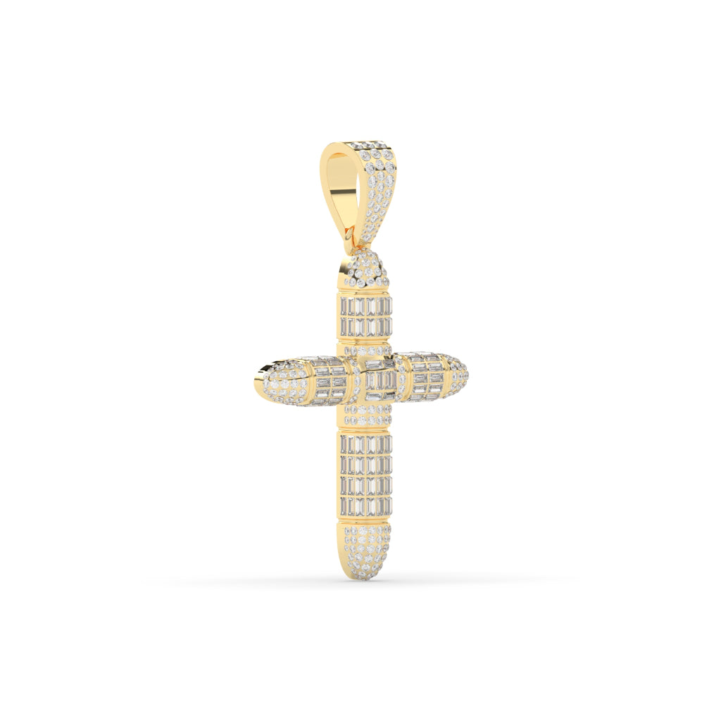 Baguette Bullet Diamond Cross Pendant