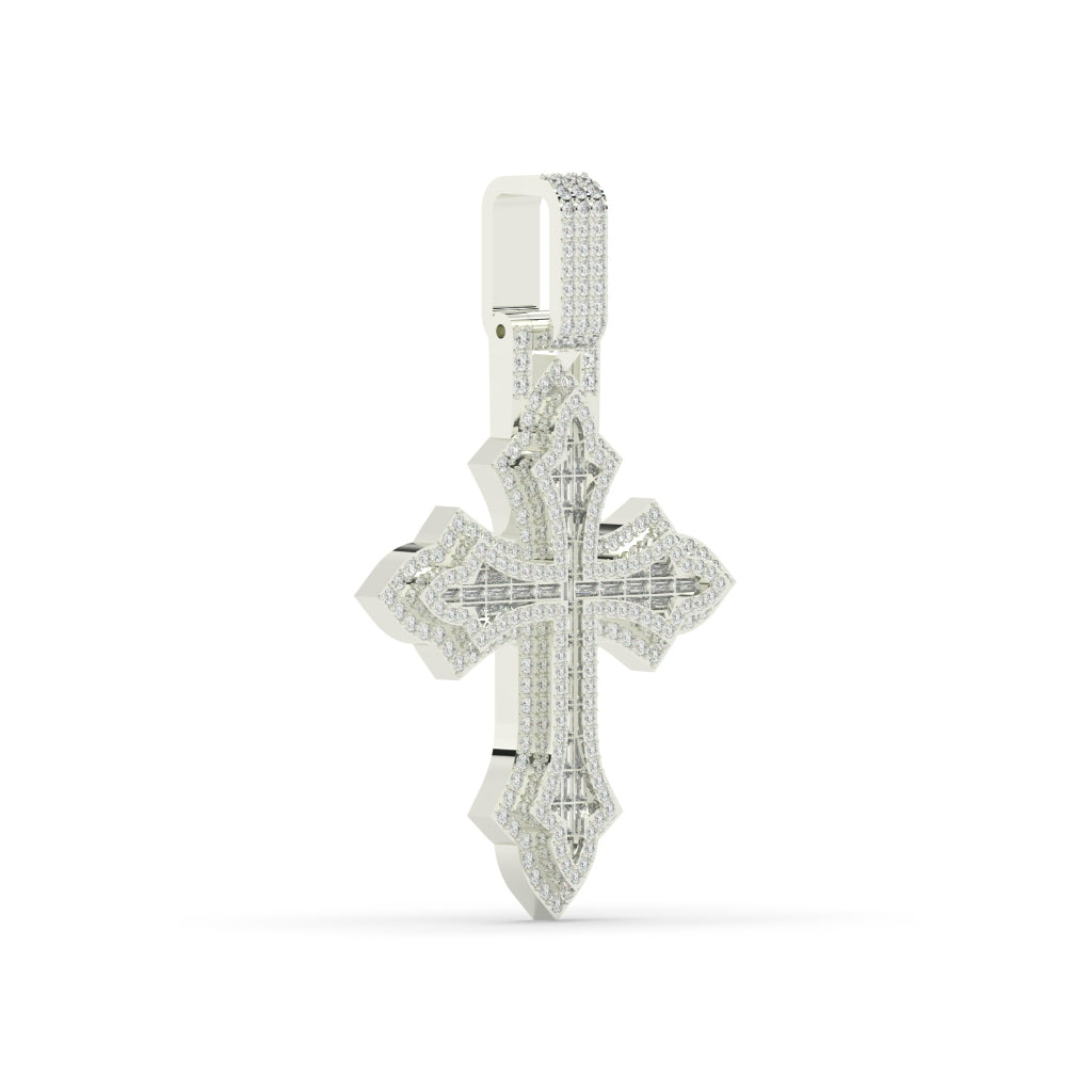 Iced Out Fleur Cross Pendant
