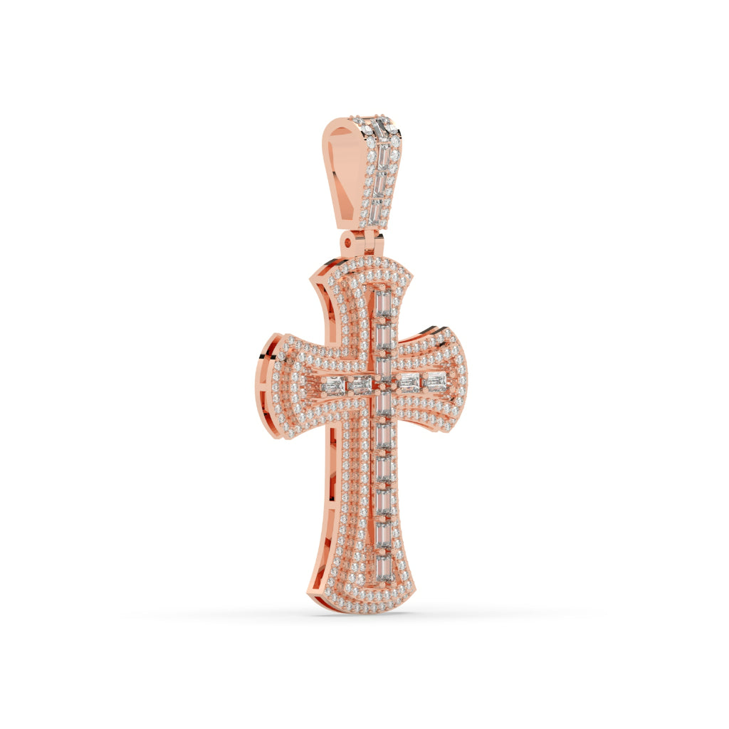 Rose Gold Baguette Cross Pendant