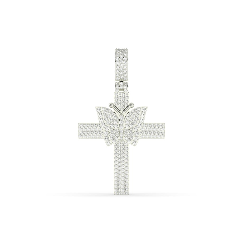 Butterfly Accent Diamond Cross Pendant