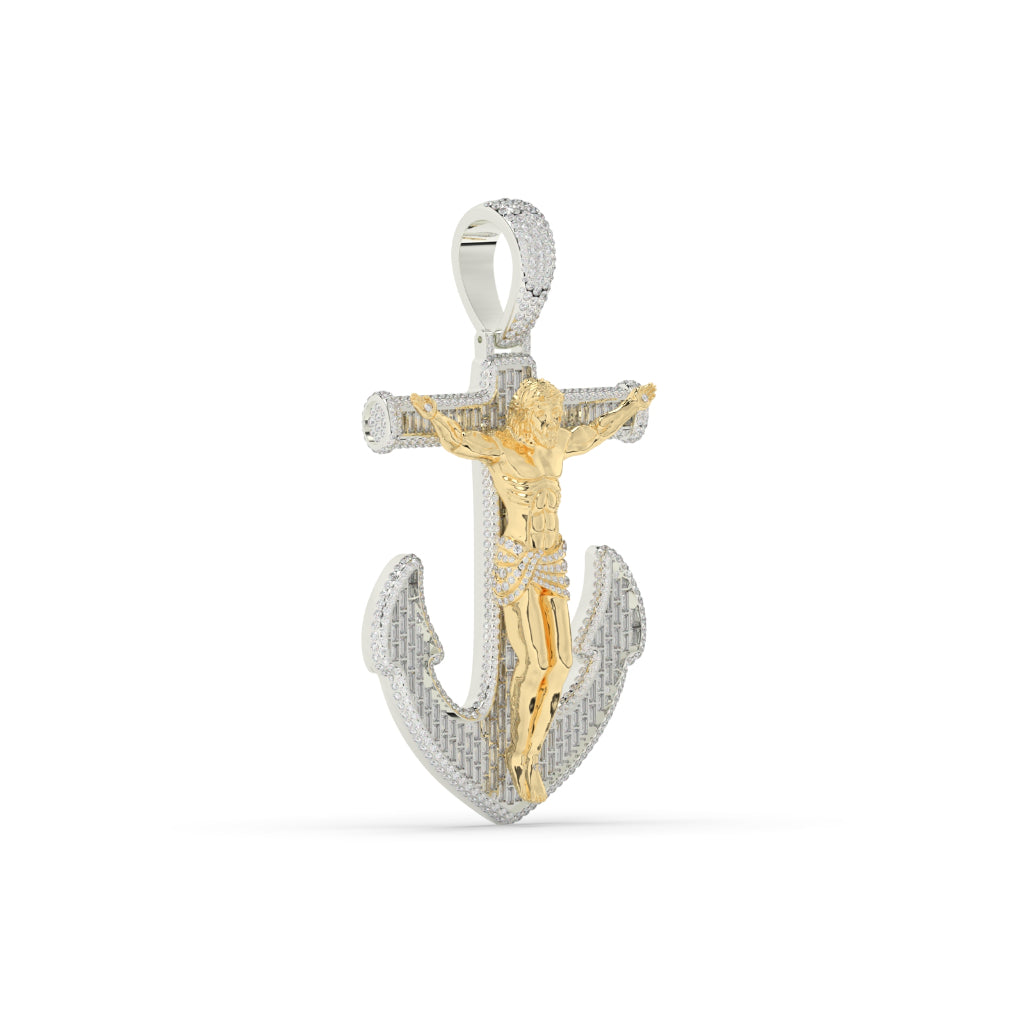 Jesus On Anchor Diamond Pendant