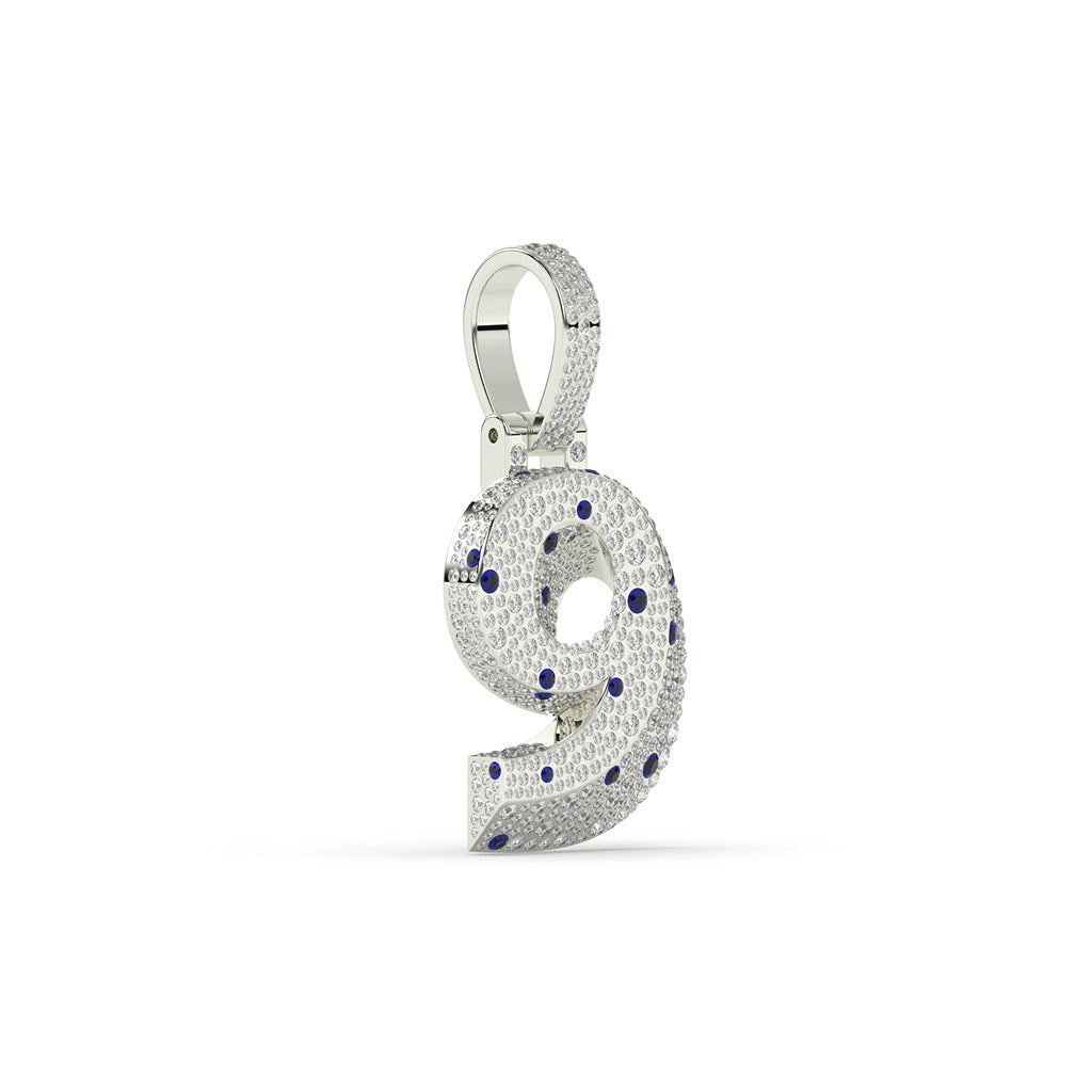 Iced Blue Diamond Nine Pendant
