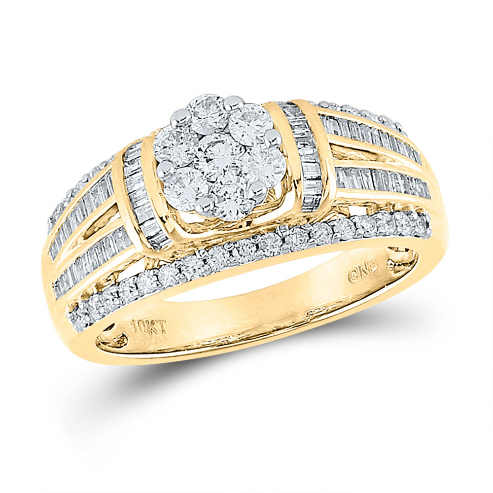 10kt Yellow Gold Round Diamond Cluster Bridal Wedding Engagement Ring 1 Cttw