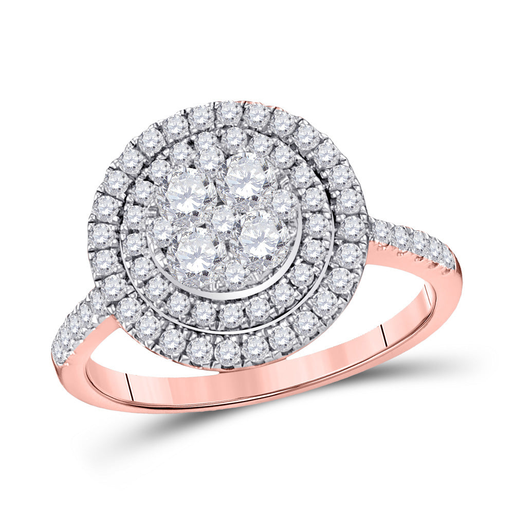 14kt Rose Gold Womens Round Diamond Circle Halo Cluster Ring 1 Cttw