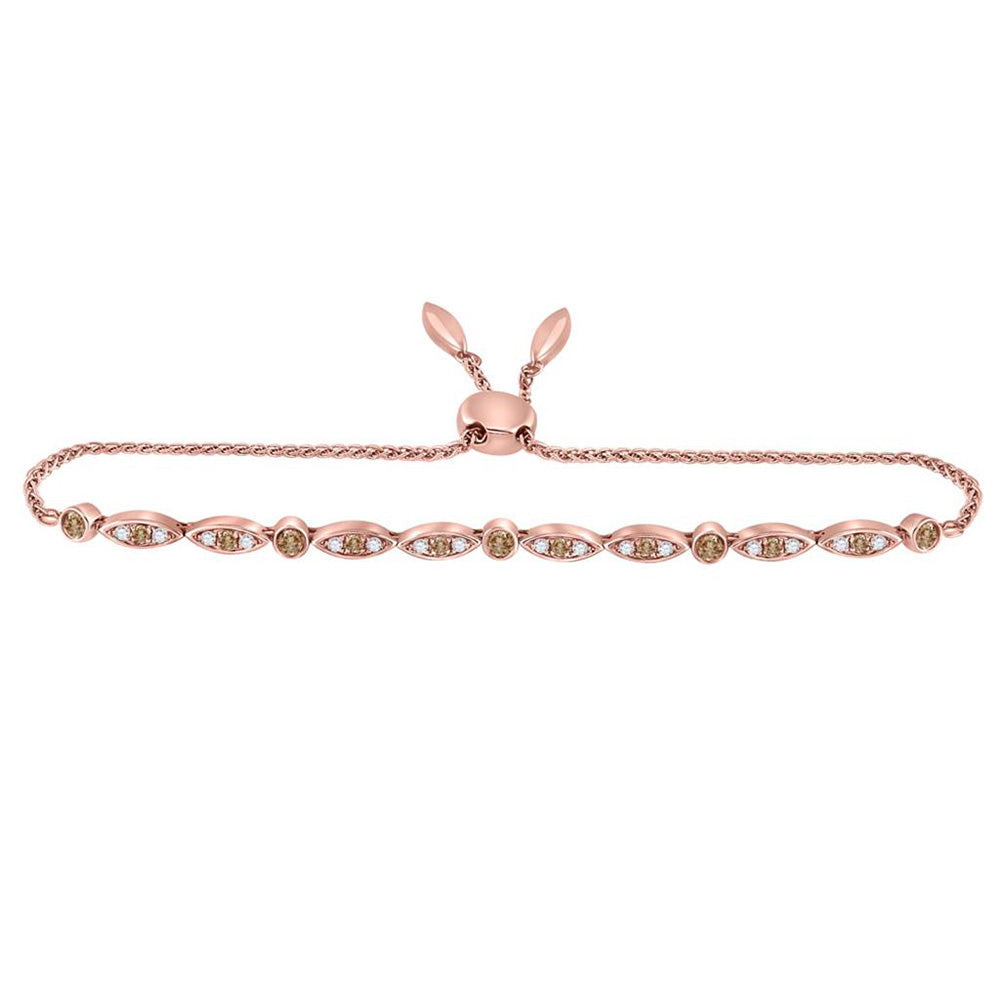 14kt Rose Gold Womens Round Brown Diamond Vintage Bolo Bracelet 3/8 Cttw