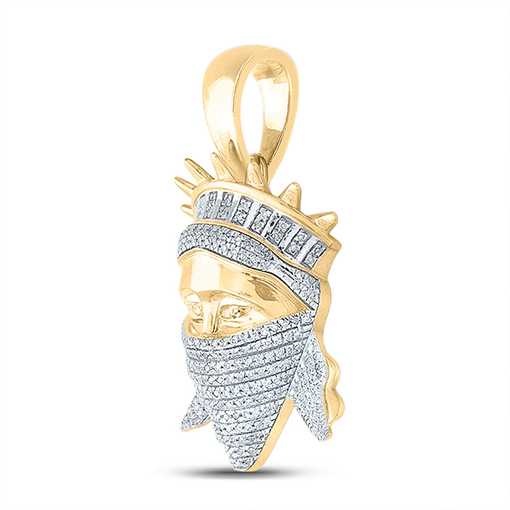 10kt Yellow Gold Mens Round Diamond Lady Liberty Face Charm Pendant 5/8 Cttw
