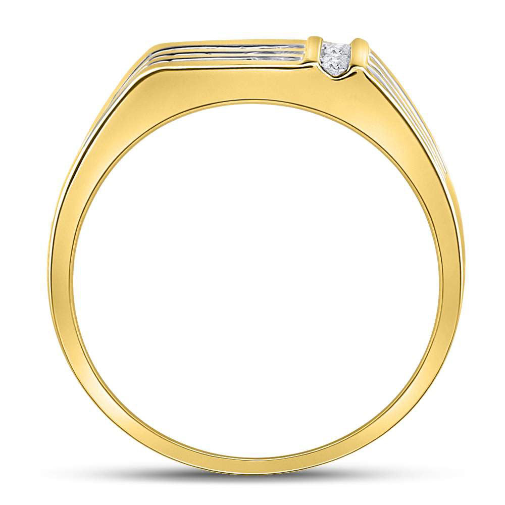 14kt Yellow Gold Mens Round Diamond Triple Row Intersecting Fashion Ring 1/2 Cttw