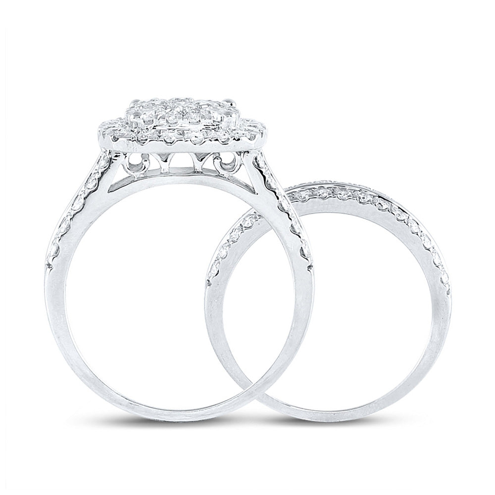 14kt White Gold Round Diamond Bridal Wedding Ring Band Set 2 Cttw