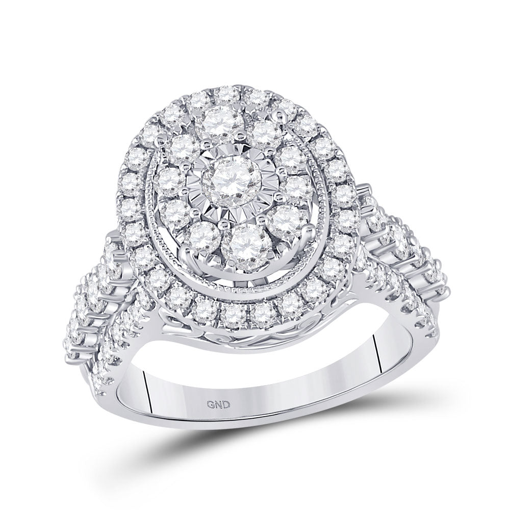 14kt White Gold Womens Round Diamond Right Hand Cluster Ring 1-5/8 Cttw