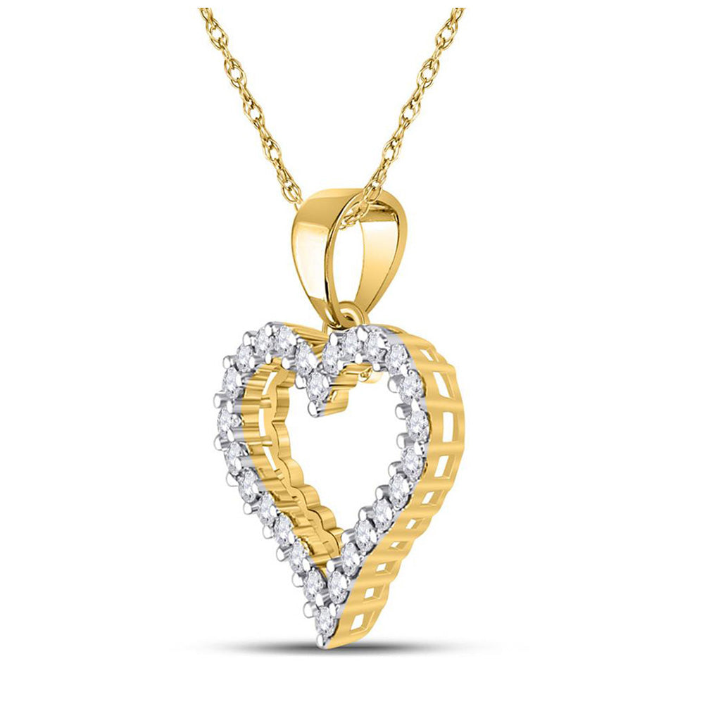 14kt Yellow Gold Womens Round Diamond Outline Heart Pendant 1/4 Cttw