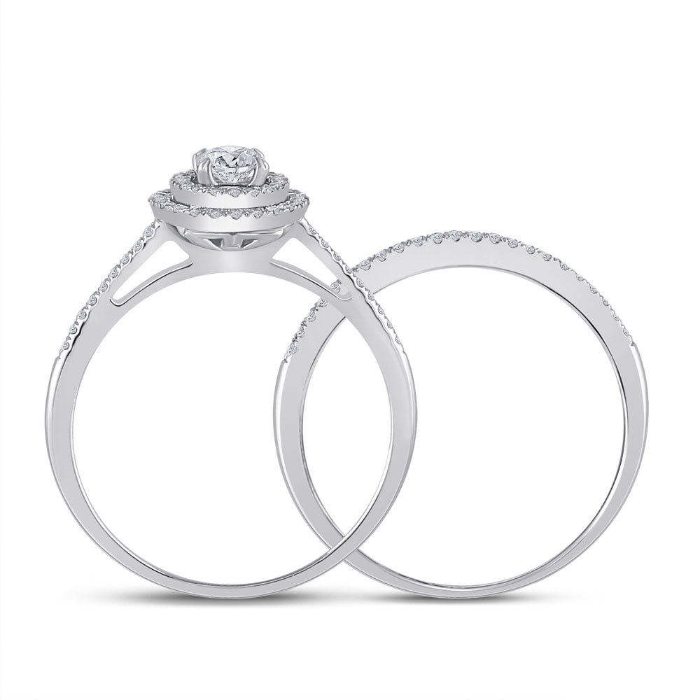 10kt White Gold Round Diamond Bridal Wedding Ring Band Set 1/2 Cttw