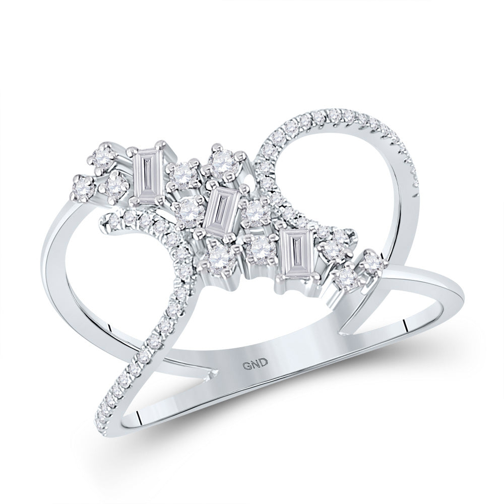 14kt White Gold Womens Baguette Round Diamond Scattered Negative Space Ring 1/3 Cttw