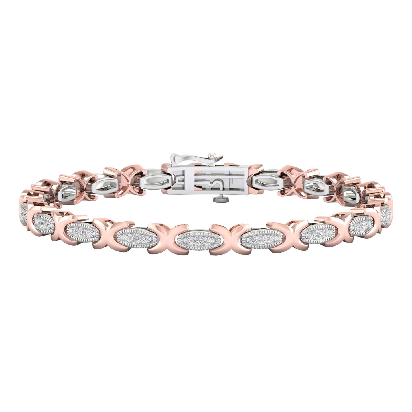 10kt Two-tone Gold Womens Round Diamond Link Bracelet 1/2 Cttw