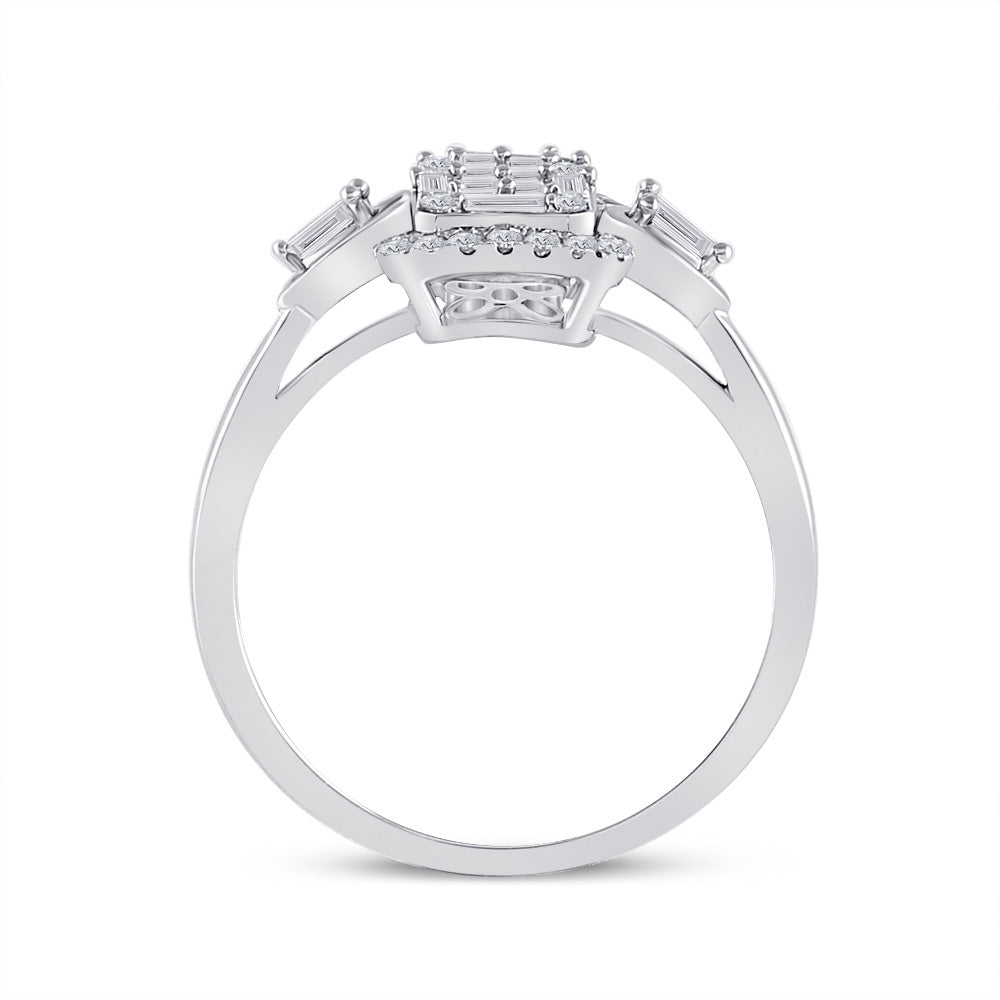 14kt White Gold Womens Baguette Diamond Rectangle Fashion Ring 1/2 Cttw