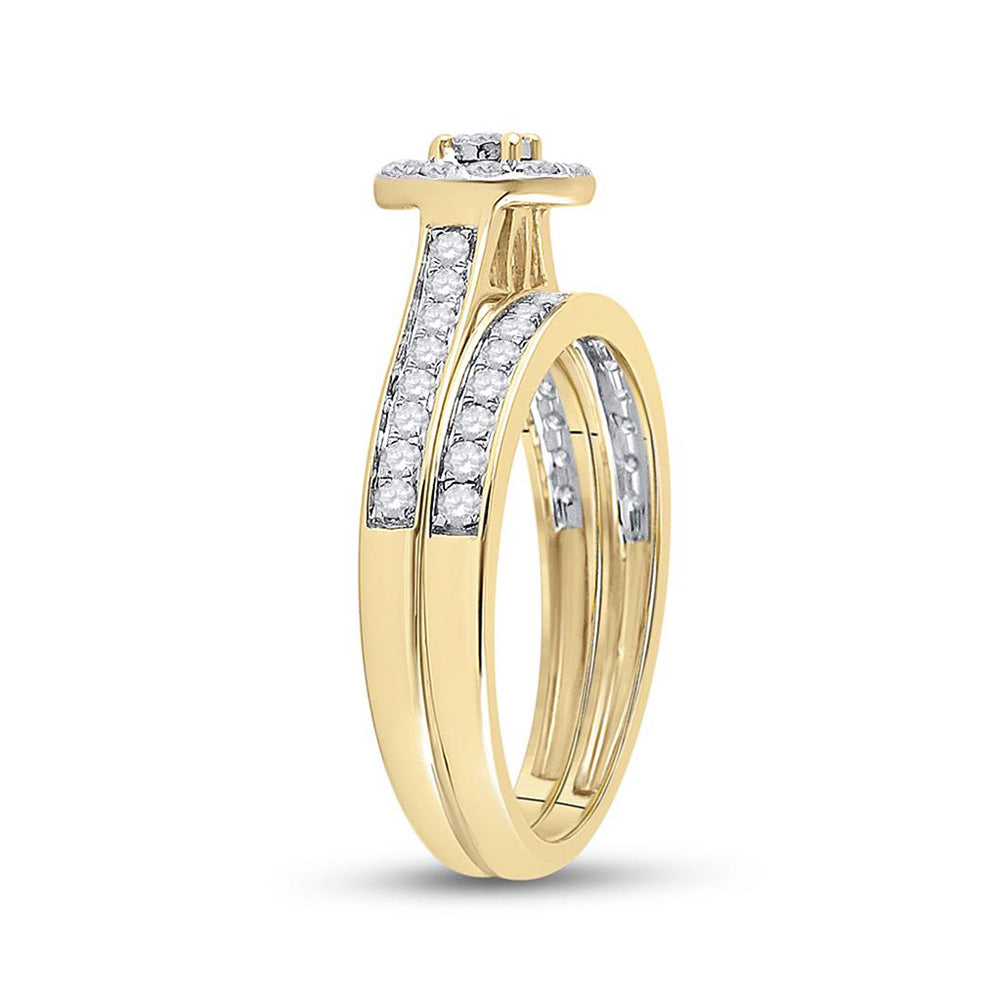 10kt Yellow Gold Round Diamond Bridal Wedding Ring Band Set 1/2 Cttw