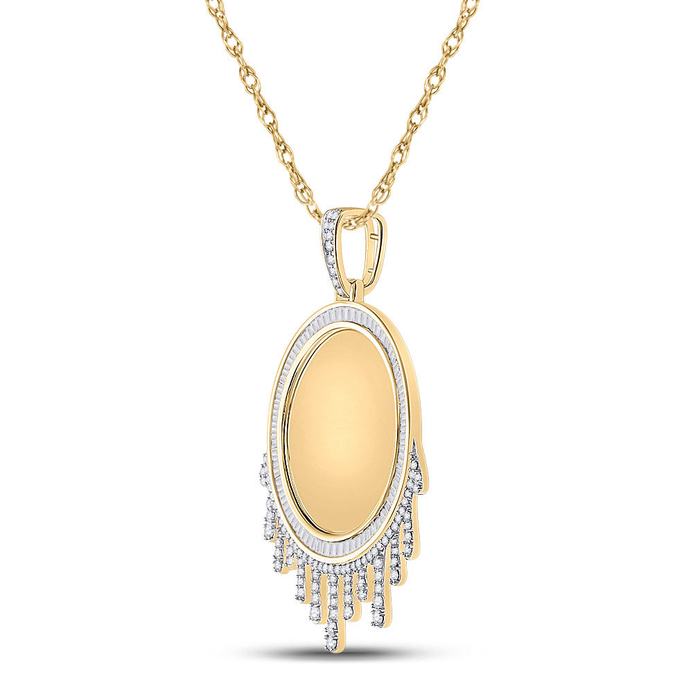 10kt Yellow Gold Mens Baguette Diamond Dripping Circle Picture Memory Pendant 1-7/8 Cttw