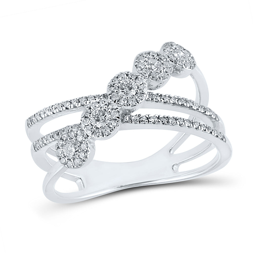 10kt White Gold Womens Round Diamond Crossover Fashion Ring 1/2 Cttw