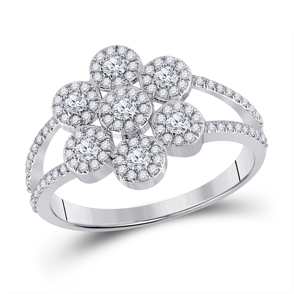 10kt White Gold Womens Round Diamond Cluster Ring 1/2 Cttw