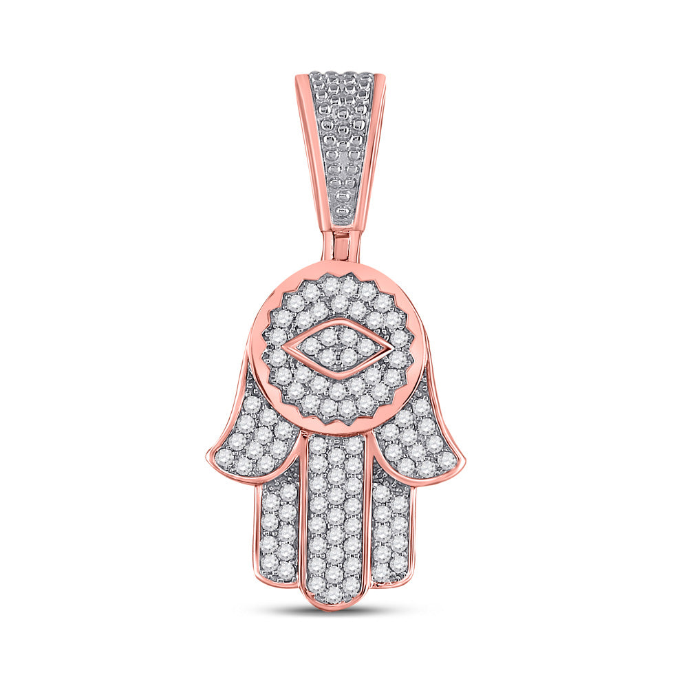 10kt Rose Gold Mens Round Diamond Hamsa Charm Pendant 7/8 Cttw