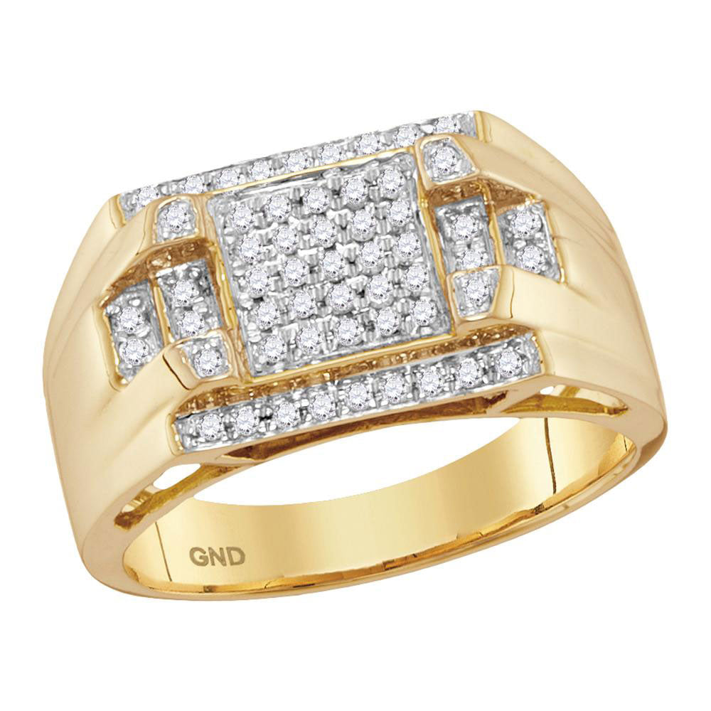 10kt Yellow Gold Mens Round Diamond Square Cluster Ring 1/3 Cttw