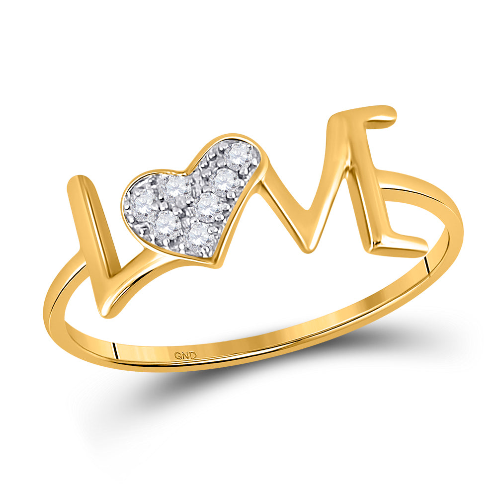 10kt Yellow Gold Womens Round Diamond Heart Love Ring 1/20 Cttw