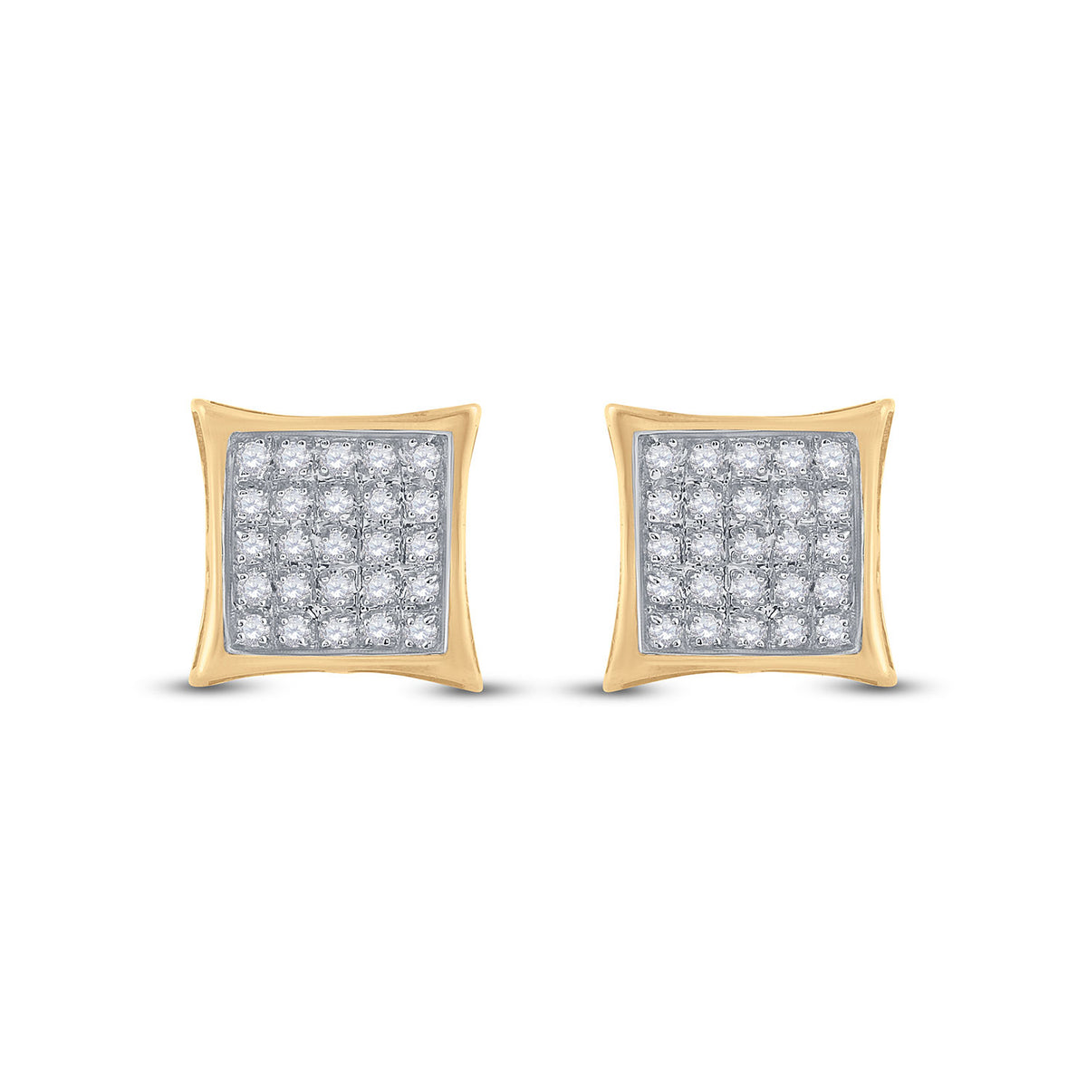 Yellow-tone Sterling Silver Womens Round Diamond Kite Square Earrings 1/6 Cttw