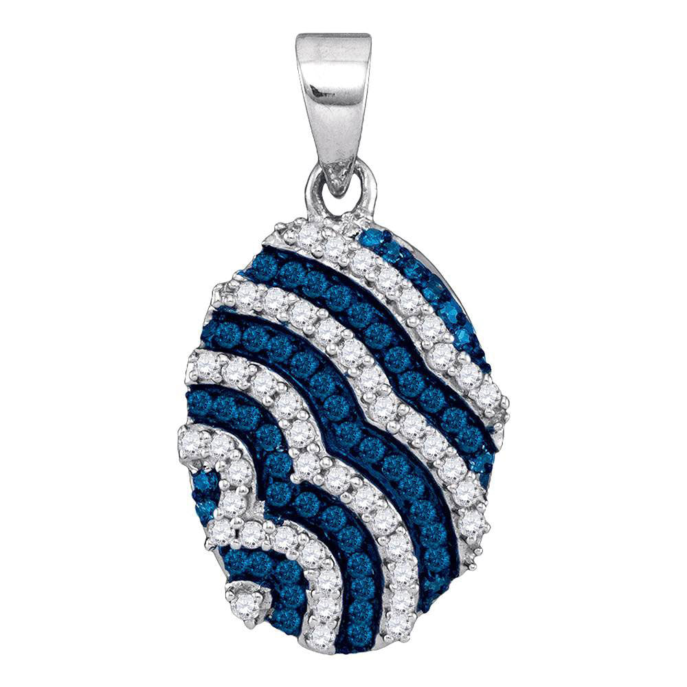 10kt White Gold Womens Round Diamond Striped Oval Pendant 1/3 Cttw