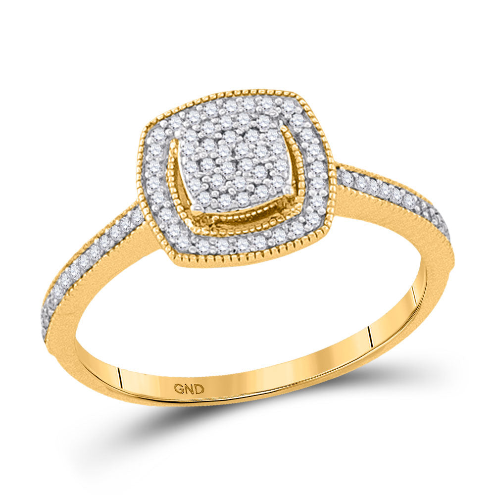 10kt Yellow Gold Womens Round Diamond Square Cluster Ring 1/5 Cttw