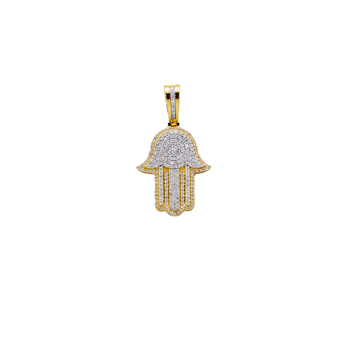 Hamsa Diamond Pendant - 10K Gold - Free Hollow Rope Chain