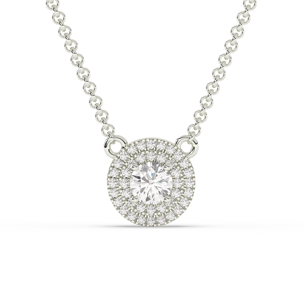 Double Halo Round Diamond Necklace