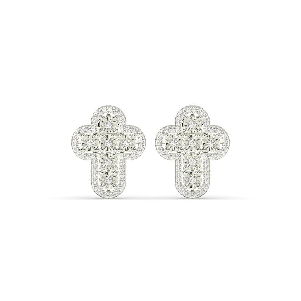 Iced Cross Cluster Stud Earrings
