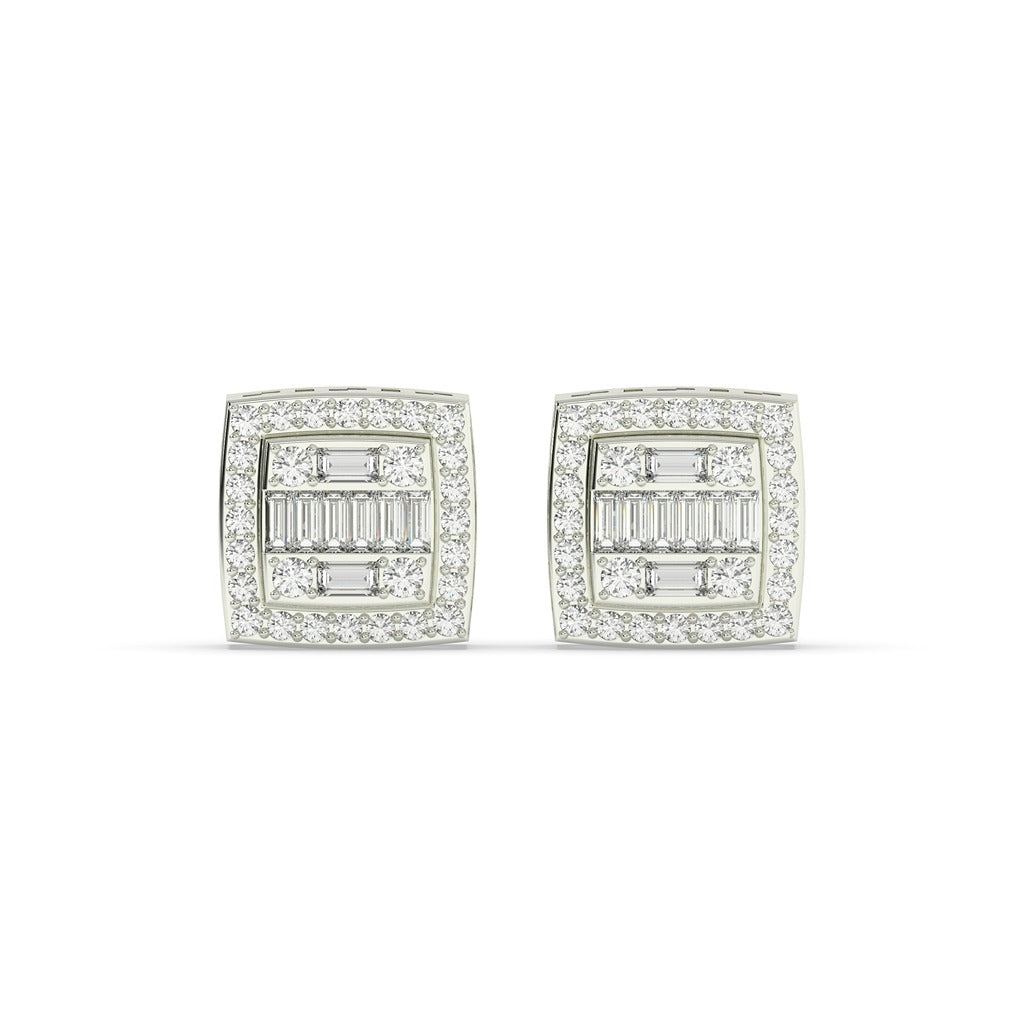 Geometric Baguette Square Diamond Studs