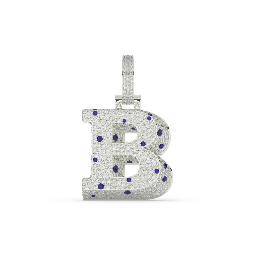 Blue Sapphire Iced B Pendant