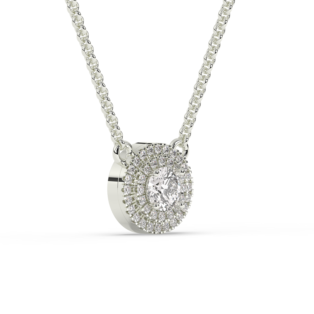 Double Halo Round Diamond Necklace