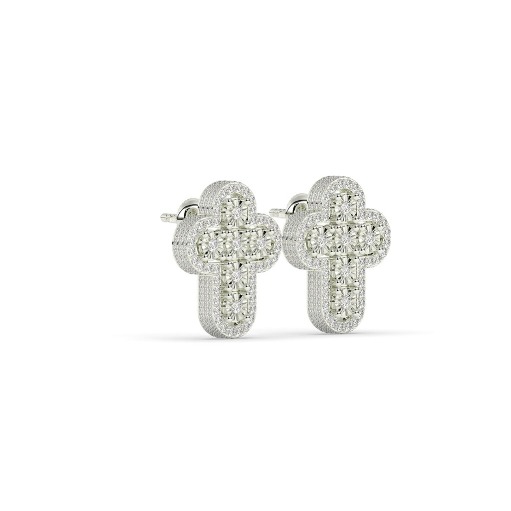 Iced Cross Cluster Stud Earrings