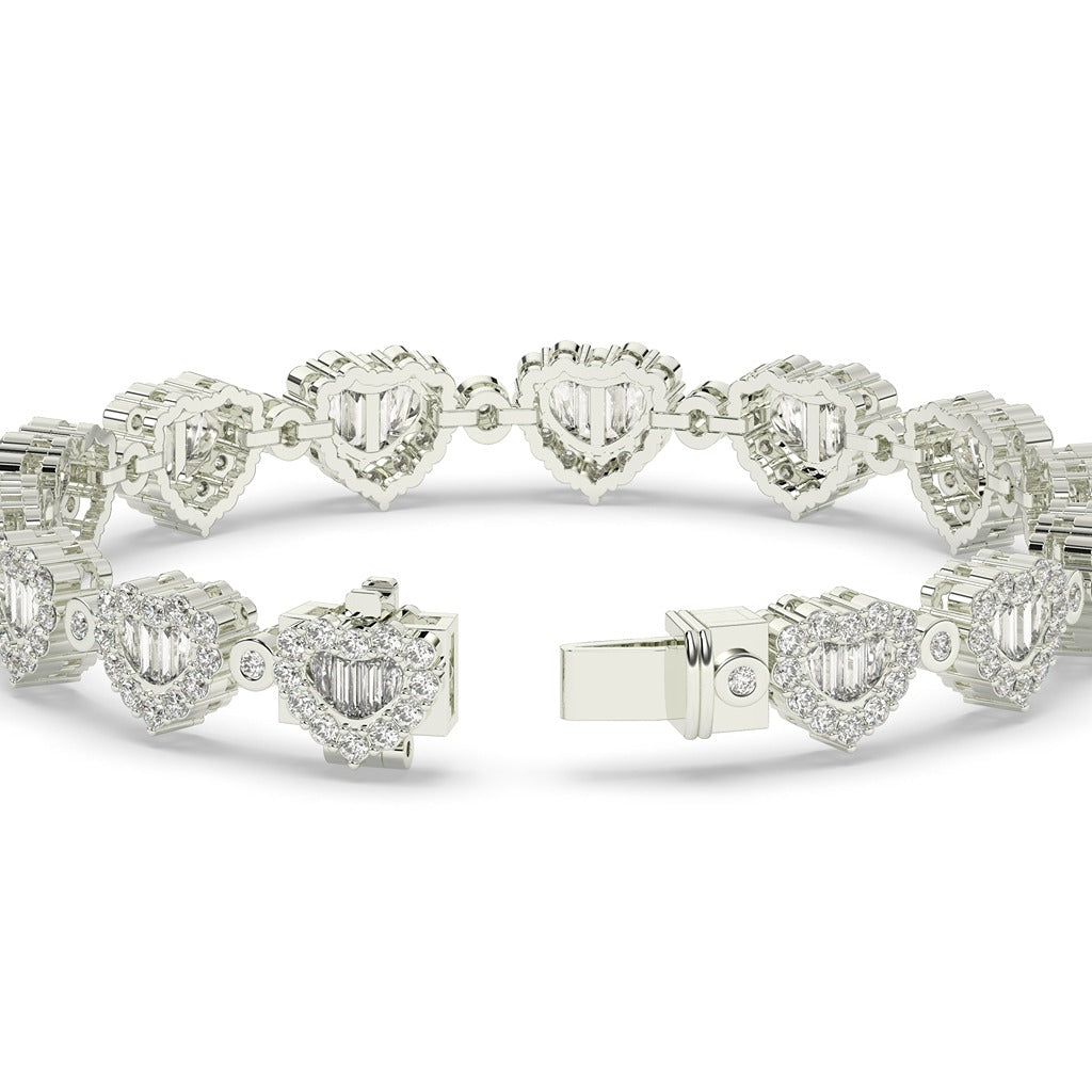 Gold Heart Baguette Diamond Bracelet)