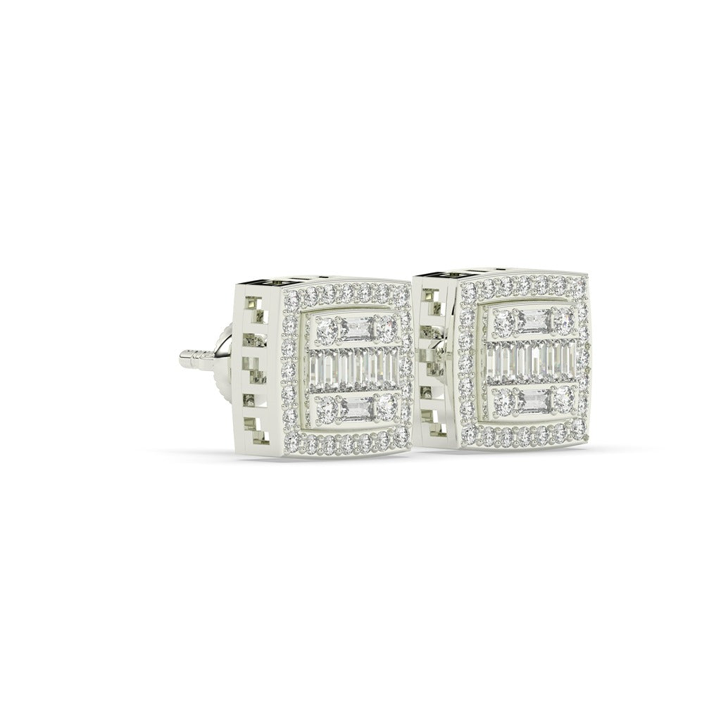Geometric Baguette Square Diamond Studs