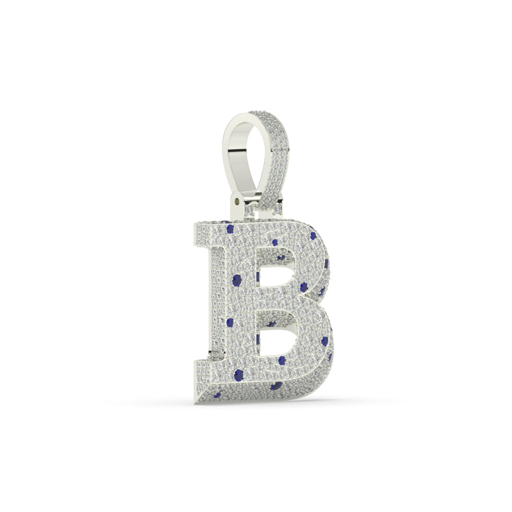 Blue Sapphire Iced B Pendant