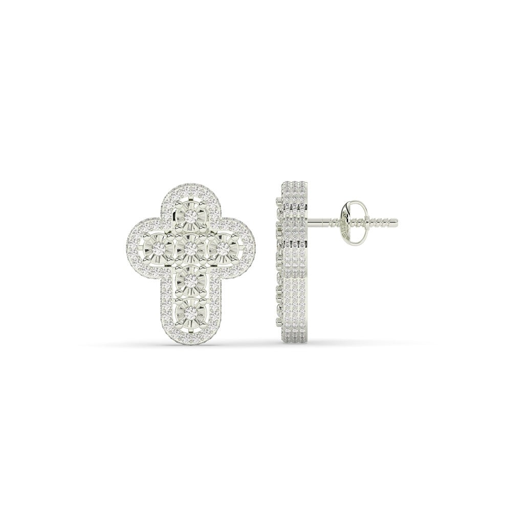 Iced Cross Cluster Stud Earrings