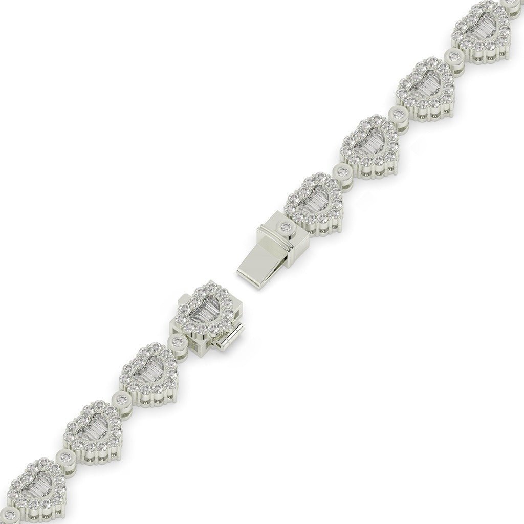 Gold Heart Baguette Diamond Bracelet)