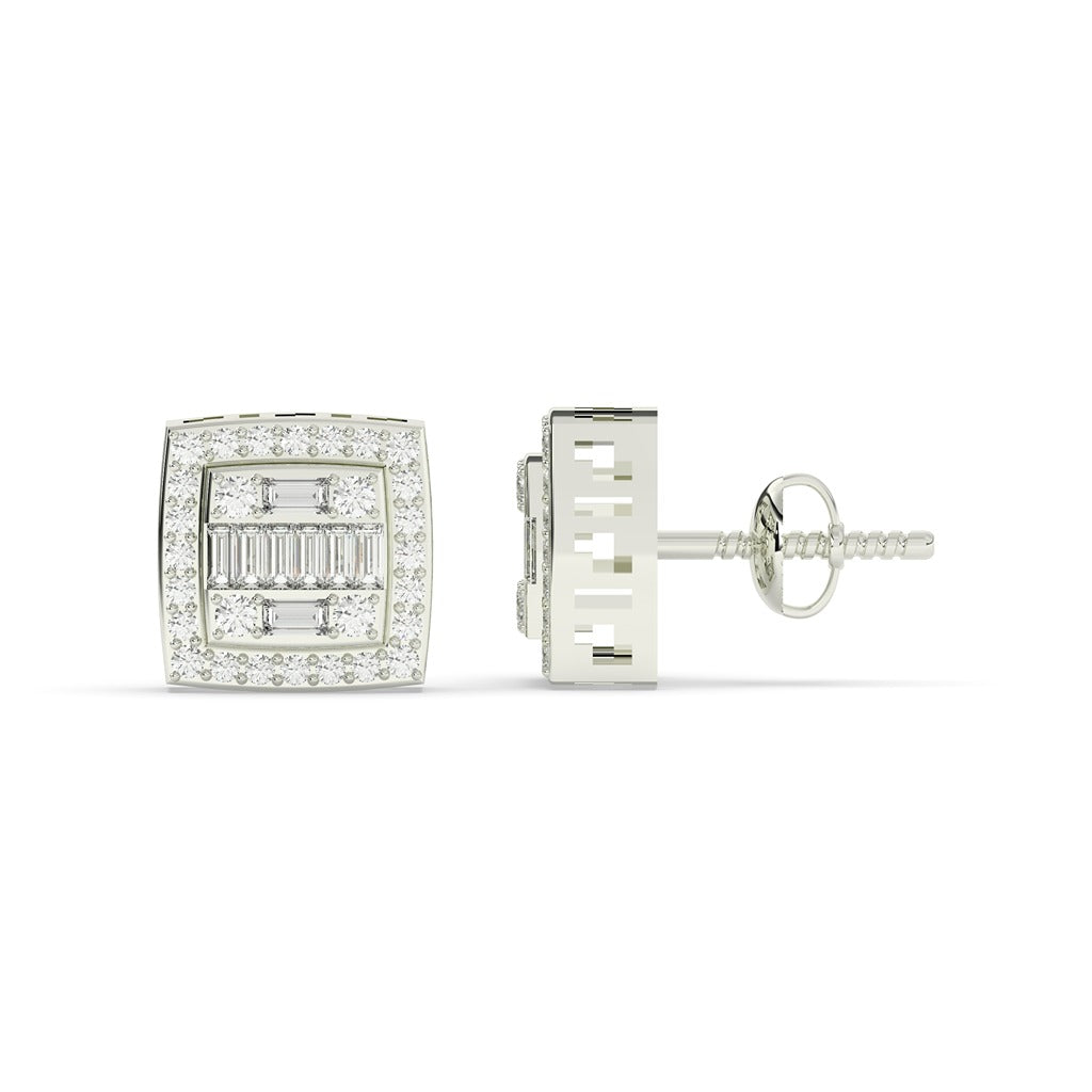 Geometric Baguette Square Diamond Studs