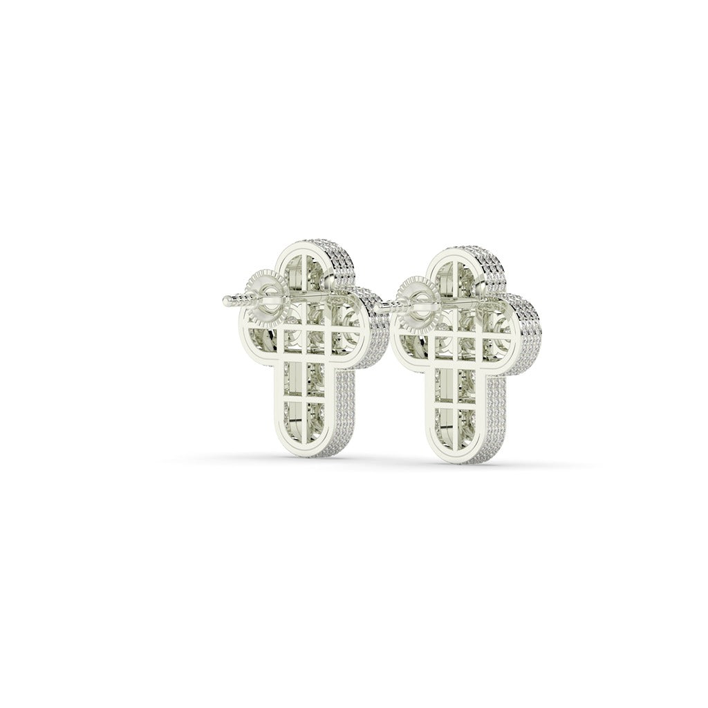 Iced Cross Cluster Stud Earrings