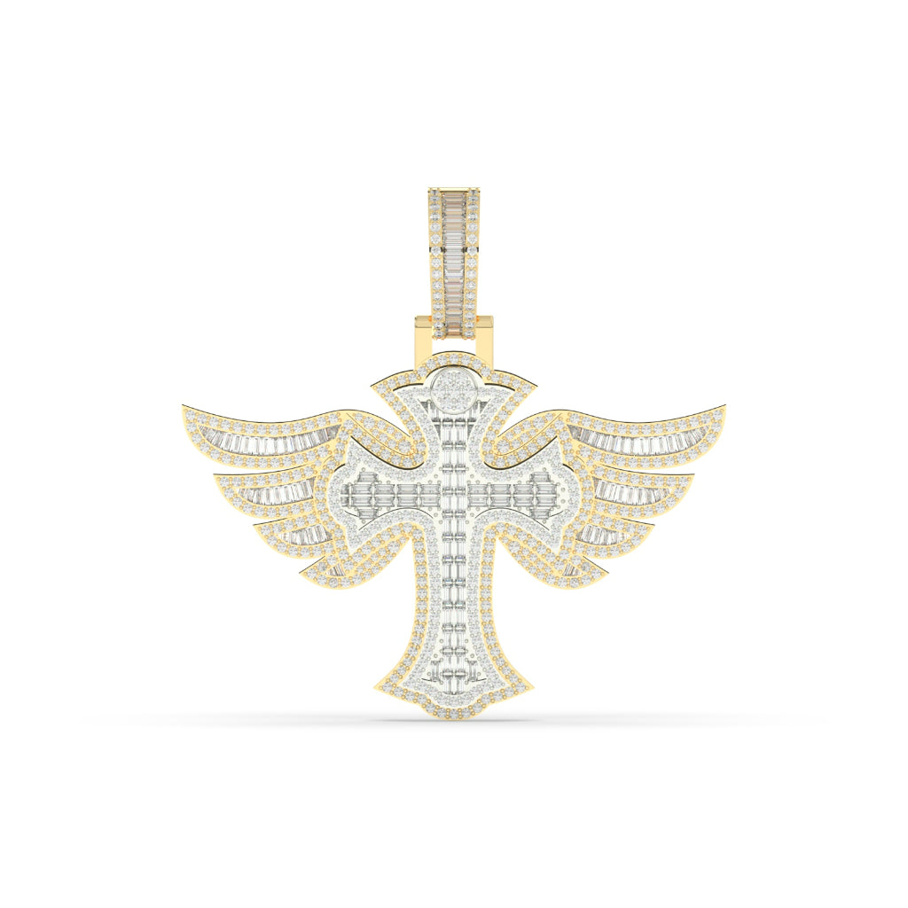 Angel Wings Diamond Cross Pendant