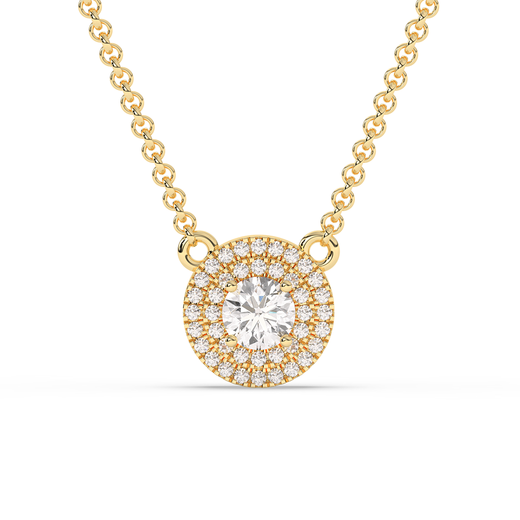 Double Halo Round Diamond Necklace