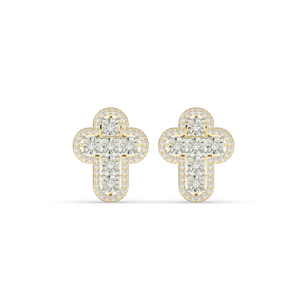 Iced Cross Cluster Stud Earrings