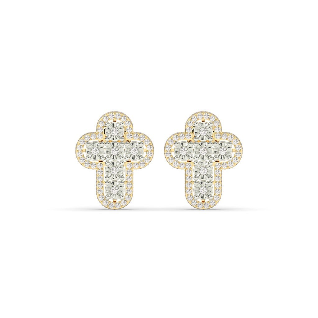 Iced Cross Cluster Stud Earrings
