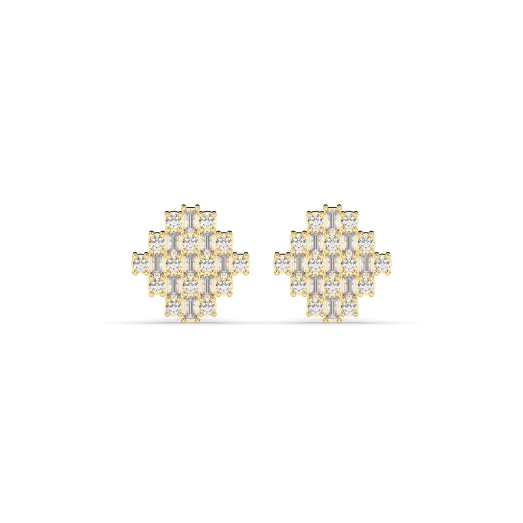 Baguette Cross Cluster Stud Earrings